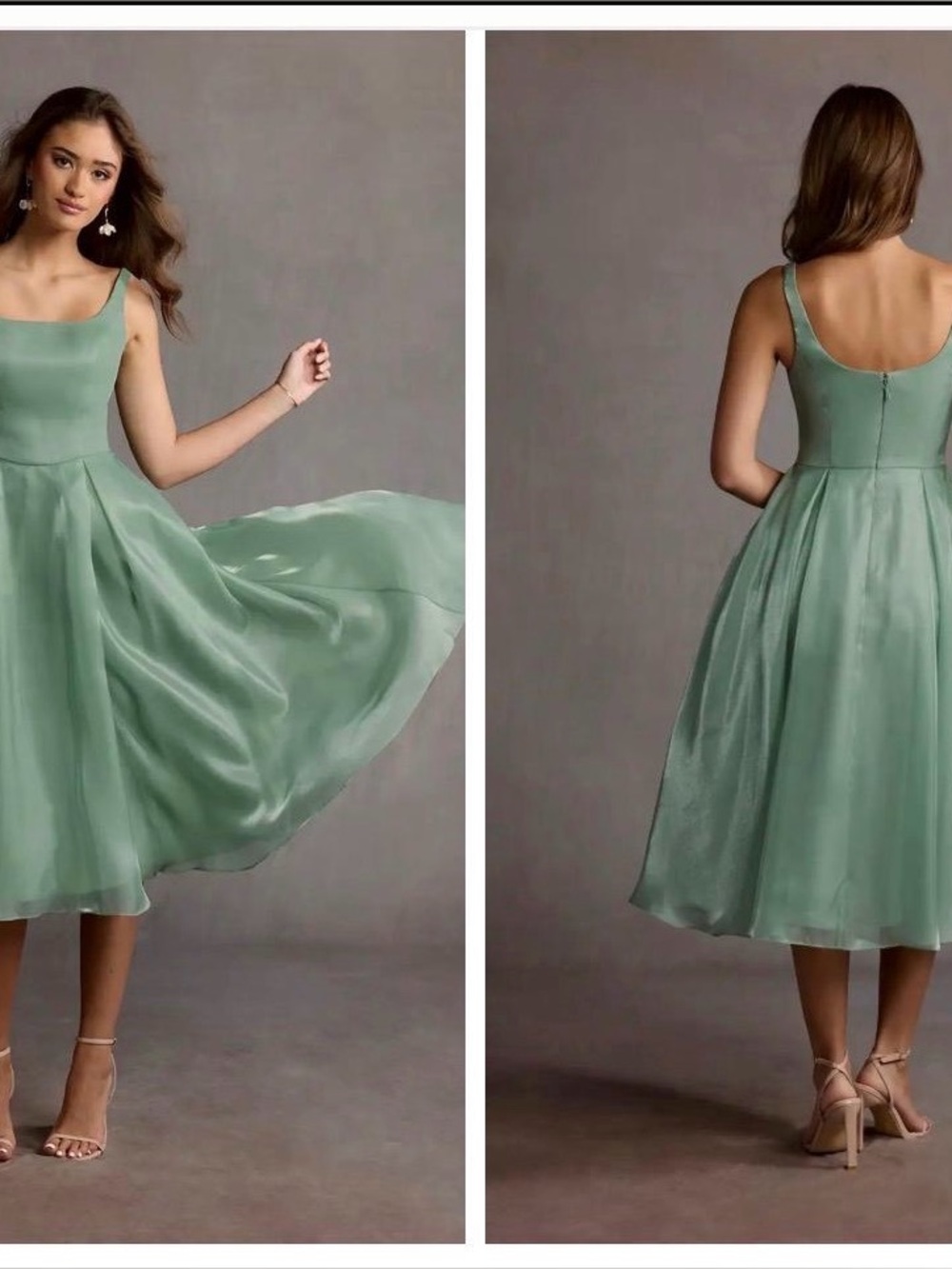 Azazie Sage Green A-Line Midi Dress with Scoop Neck